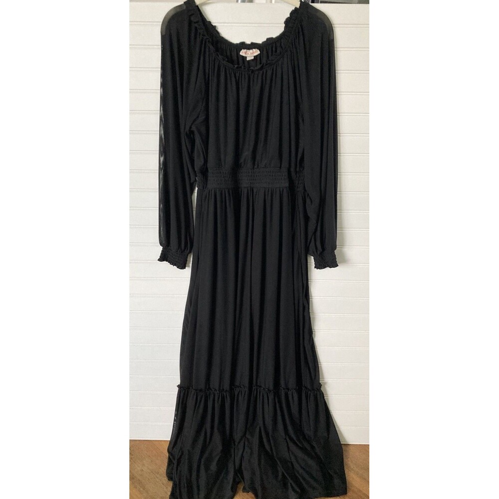 Knox Rose Long Sleeve Sheer Maxi Dress LARGE Black Witchy Vampire Gothic